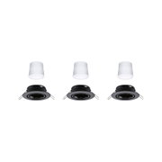 Trois spots encastrés noirs avec modules LED blancs, luminaires LED ronds pour intérieur