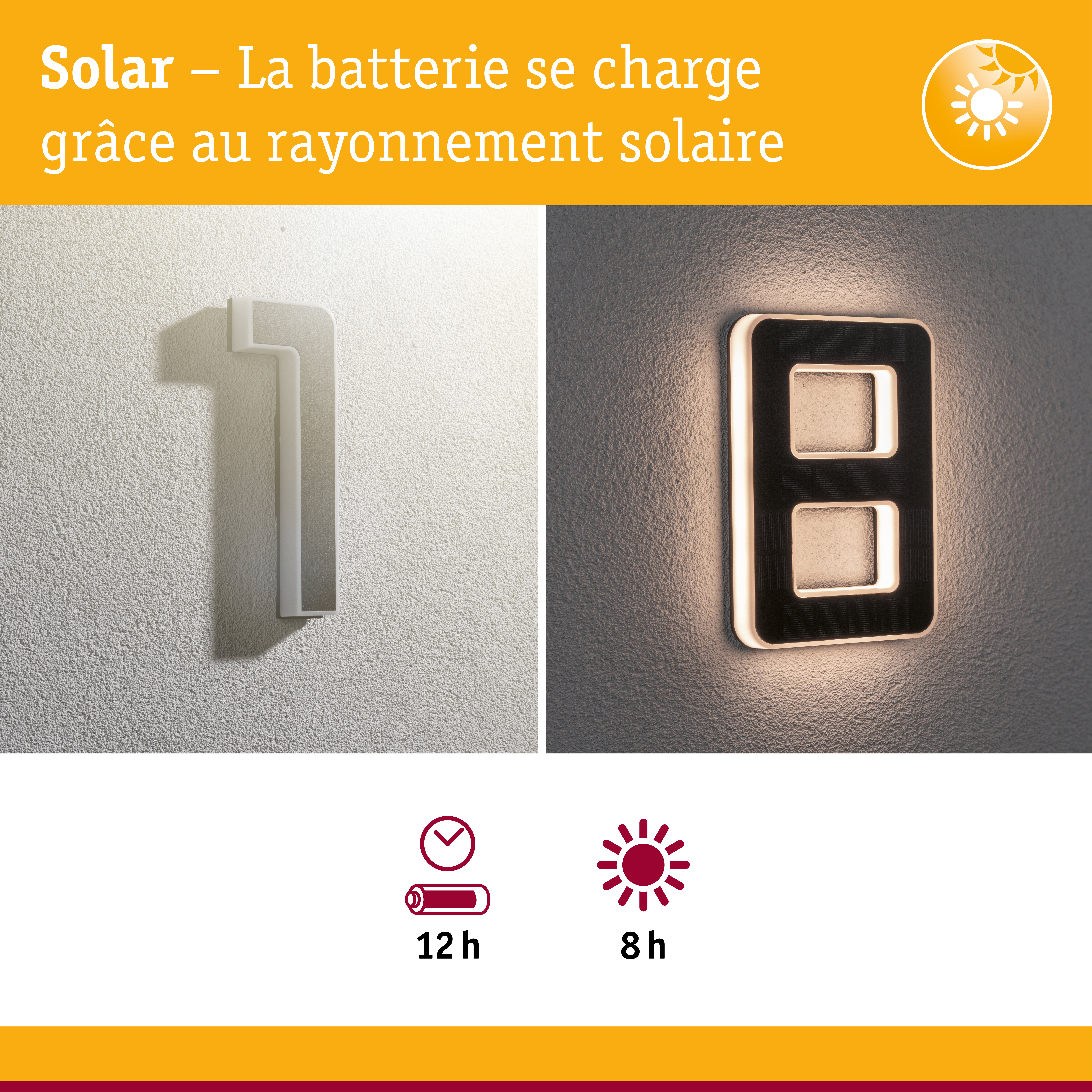 Applique murale LED solaire blanche et noire avec éclairage économique et longue autonomie de batterie
