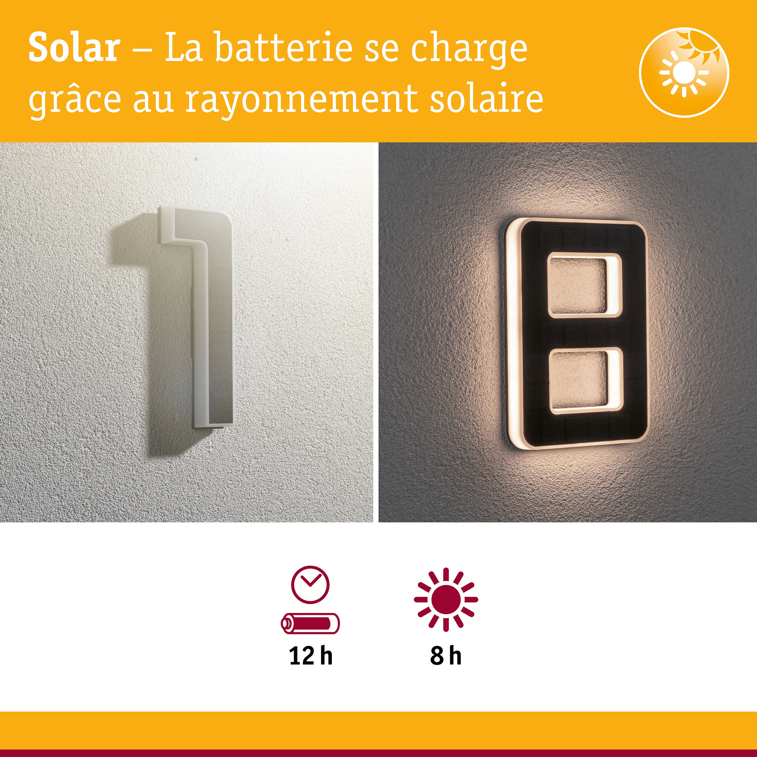 Applique murale LED solaire blanche et noire avec éclairage économique et longue autonomie de batterie