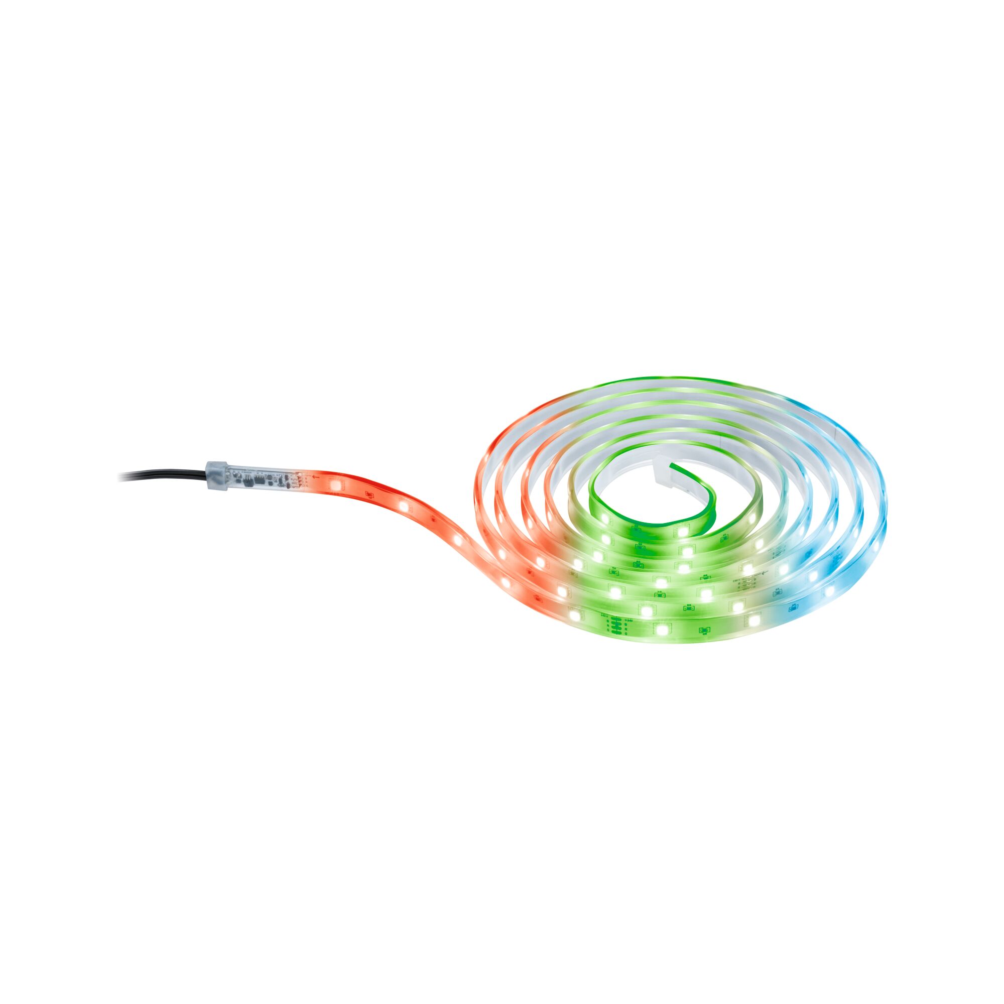 Bunter LED-Lichtstreifen mit flexibler Kunststoffbasis für dekorative Beleuchtung und Farbwechsel.