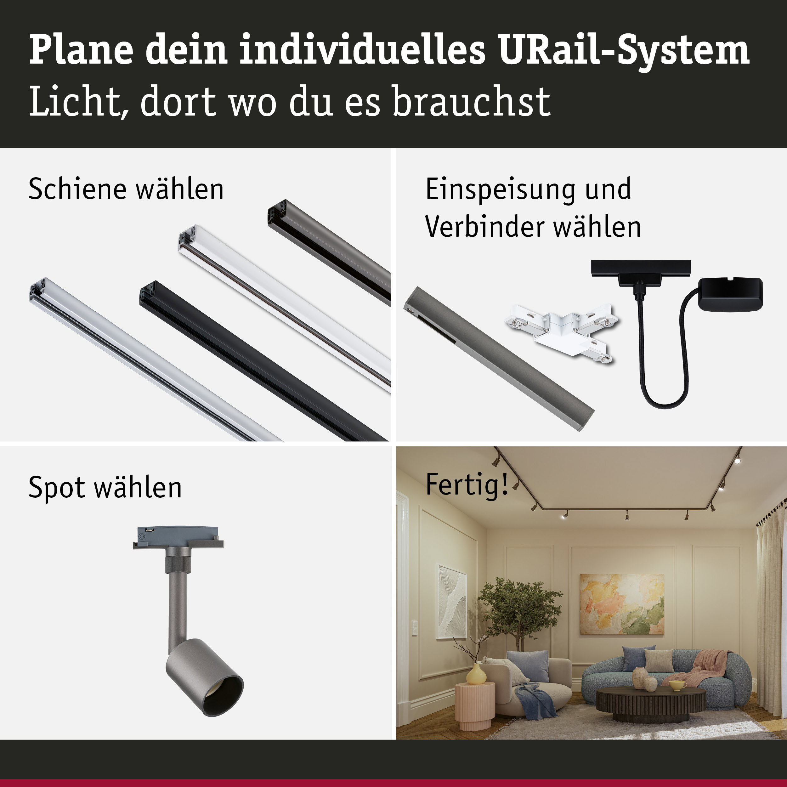 URail Schienenspot Salt GU10 max. 10W dimmbar 230V Titanium