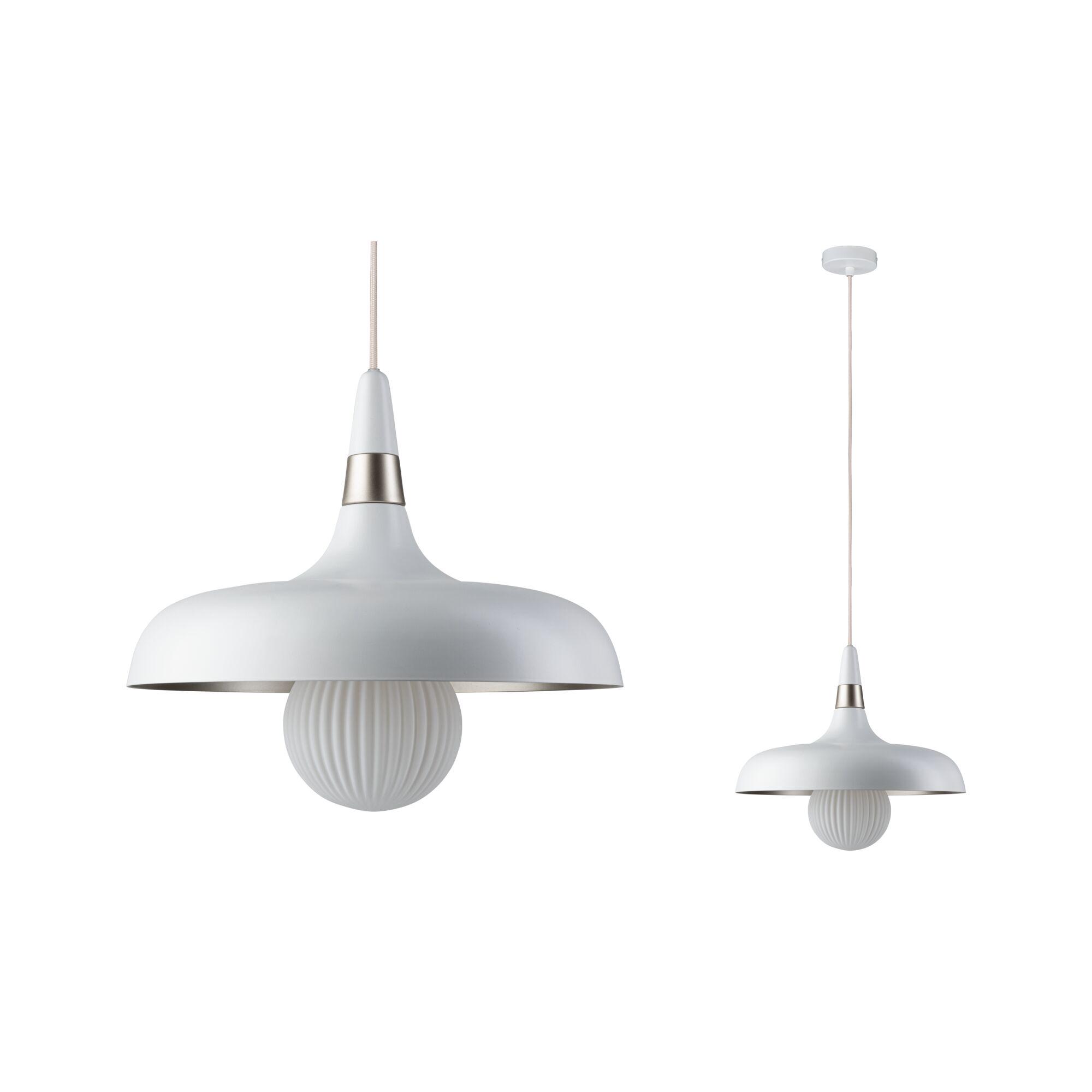 Pendant light Juna E27 max. 20W Champagne/Matt white dimmable Metal White metal pendant lamp with ribbed glass globe, modern design for living spaces lighting