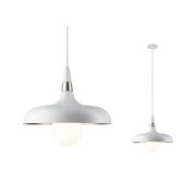 Biała metalowa lampa wisząca z żłobioną szklaną kulą, nowoczesny design do salonu