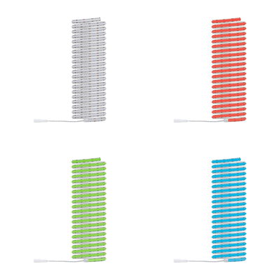 Four LED light strips in white, red, green, and blue with connector cable for versatile lighting