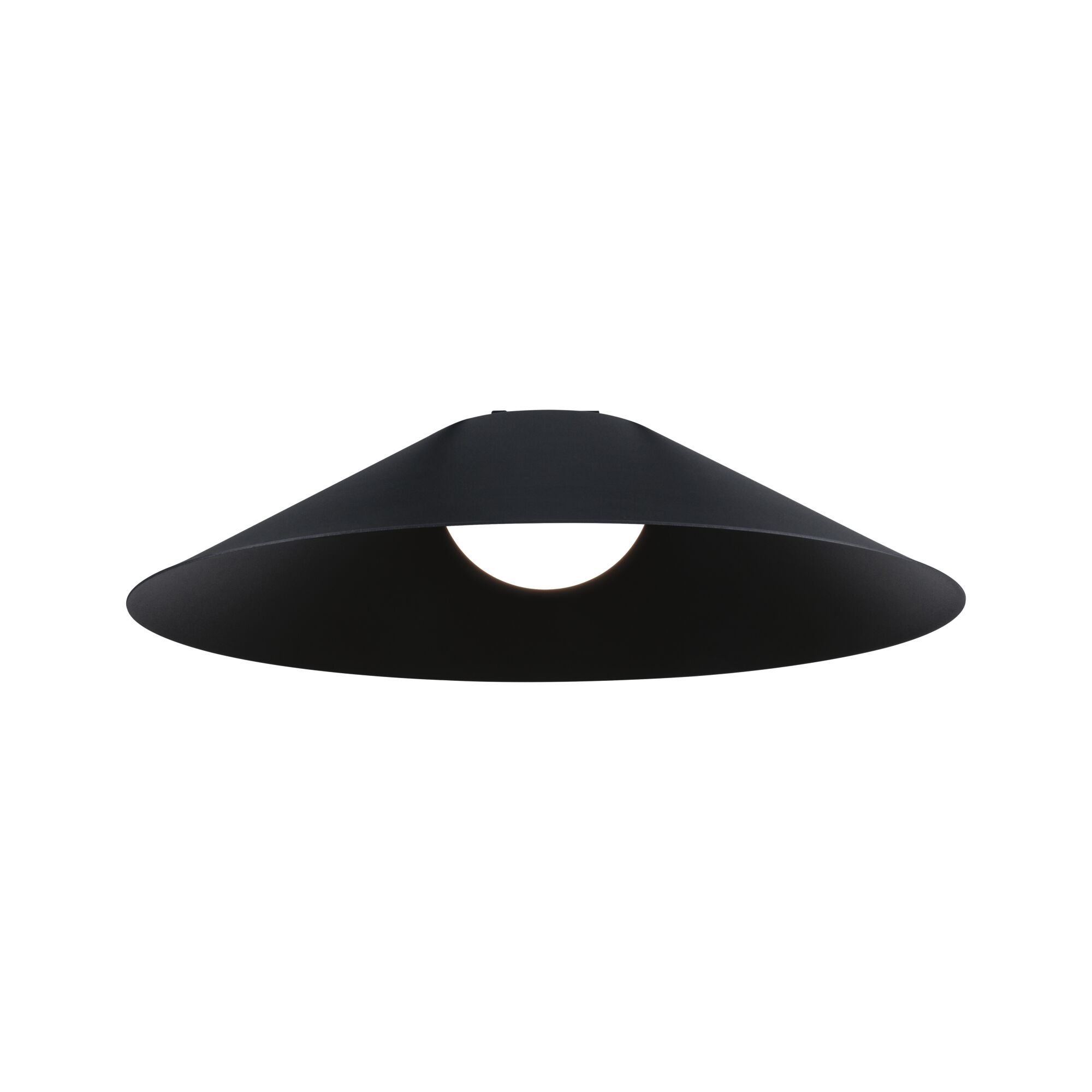 Black metal ceiling lamp with wide conical shade for modern indoor lighting