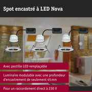 Spot encastré LED blanc Nova avec câble noir, modulable et économique en énergie