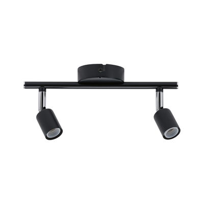 Sort metal LED-loftlampe med to justerbare spots til moderne rumlys