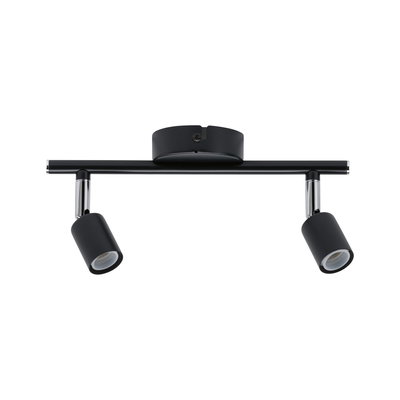 Sort metal LED-loftlampe med to justerbare spots til moderne rumlys