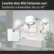 Weißer, schwenkbarer LED-Wandleuchter mit bis zu 40 Grad Neigung für moderne Wohnräume