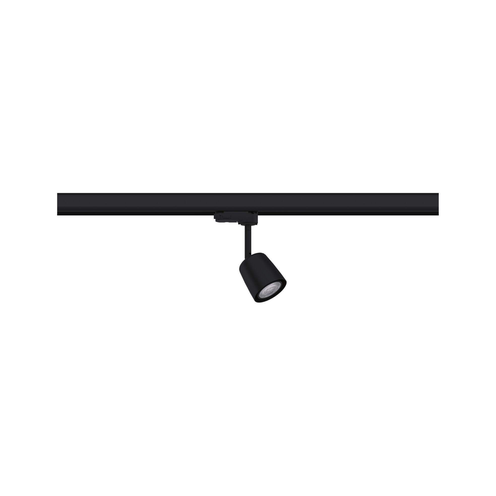 Black metal LED track light with adjustable spotlight for modern interior lighting solutions