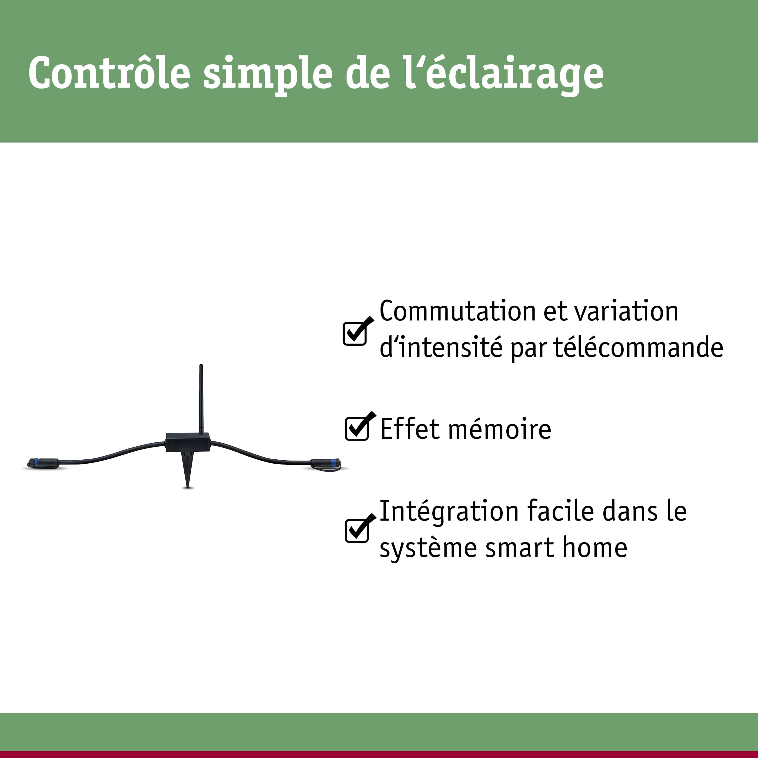 Capteur de contrôle d'éclairage LED noir avec antenne et piquet de terre pour systèmes domotiques