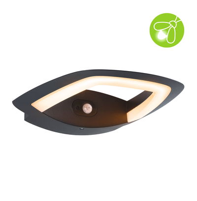 Black LED outdoor wall light with motion sensor and warm white light for energy-efficient garden lighting