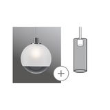 Modern pendant lamp with frosted white and clear glass, chrome suspension, LED lighting for living spaces