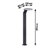 Schwarze LED-Außenleuchte aus Metall mit flachem Lampenschirm und Maßen 670x225x150 mm
