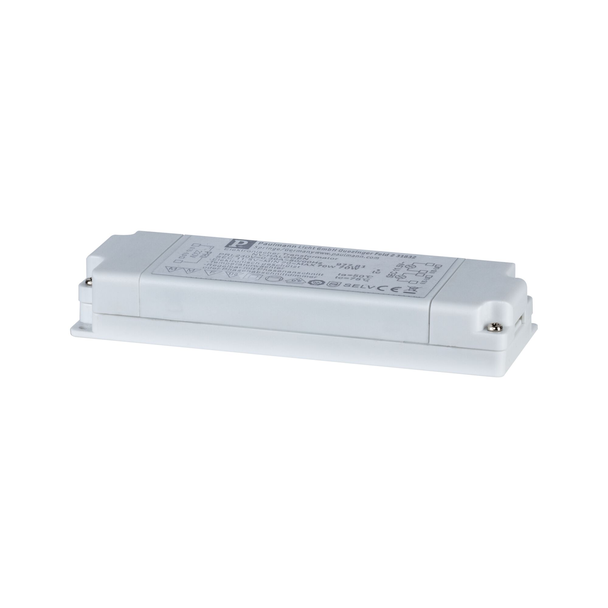 White plastic LED power supply for energy-efficient lighting with connection terminals