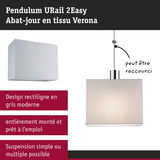 Suspension Pendulum URail 2Easy avec abat-jour en tissu gris Verona, design rectiligne moderne