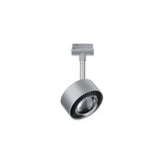 Silver metal LED spotlight with adjustable head for modern indoor lighting solutions