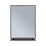 Miroir rectangulaire moderne avec cadre en métal noir et tablette, parfait pour salle de bain ou couloir