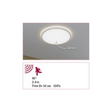 Round white ceiling light with built-in sensor and 90° motion detector for indoor use.