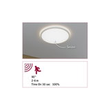 Rund hvid loftslampe med indbygget sensor og 90° bevægelsesdetektor til indendørs brug.