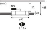 Schéma technique d'un spot encastré LED 12V avec dimensions en millimètres