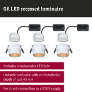 Gil white LED recessed spotlight with gold interior and black power cable for ceiling lighting
