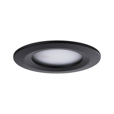 Round black LED recessed light with matte white cover for energy-efficient room lighting