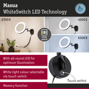 Masua black LED wall light with WhiteSwitch technology, touch switch and adjustable white light colour temperature
