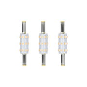 Three LED bulbs with silver metal contacts and warm white diodes for energy-efficient lighting