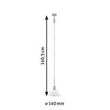 Suspension avec verre blanc et métal argenté, diamètre 140 mm, longueur 140,5 cm, luminaire LED moderne