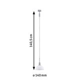 Pendelleuchte mit weißem Glas und silbernem Metall, 140 mm Durchmesser, 140,5 cm Länge, moderne LED-Leuchte