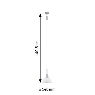 Hanglamp met wit glas en zilverkleurig metaal, 140 mm diameter, 140,5 cm lengte, moderne LED-verlichting