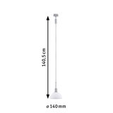 Pendelleuchte mit weißem Glas und silbernem Metall, 140 mm Durchmesser, 140,5 cm Länge, moderne LED-Leuchte