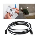 Black and white LED lighting connection cable with two plugs for easy installation and setup.