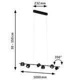 Schwarze LED-Pendelleuchte mit sechs verstellbaren Spots und 100 cm Länge für moderne Innenbeleuchtung