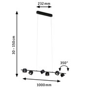 Suspension LED noire avec six spots réglables de 100 cm pour un éclairage intérieur moderne