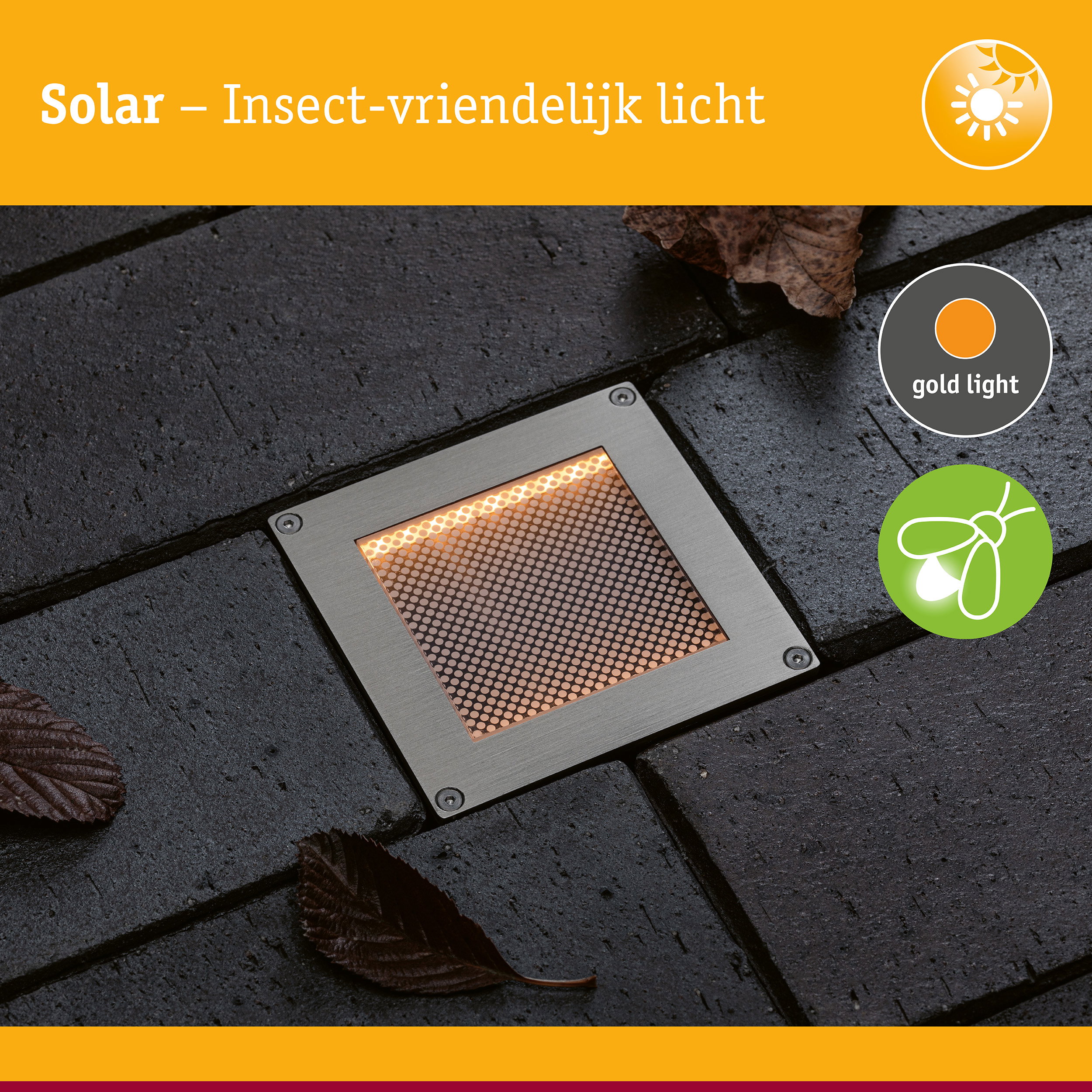 Solar LED-grondinbouwlamp Sorea Schemerings-sensor IP67 hoekig 100x100mm 2200K 0,1W 5lm 3,7V Staal geborsteld ABS/Polycarbonaat/edelstaal