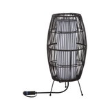 Moderne zwarte metalen decoratieve lamp met witte kap en kabelaansluiting voor binnenverlichting.
