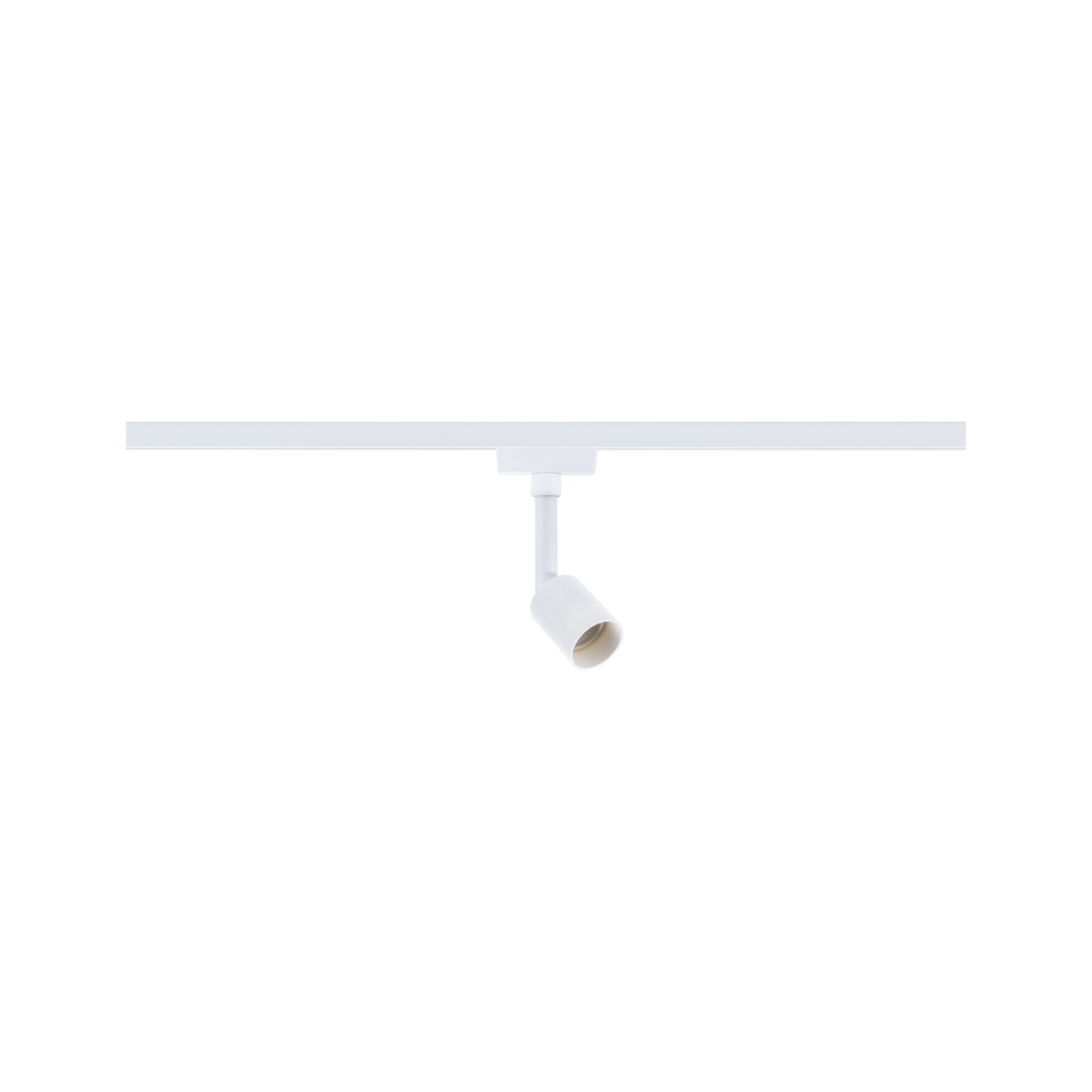 Modern white metal LED spotlight for track systems, perfect for accent lighting in interiors.