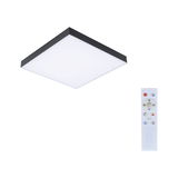 Square LED ceiling light with black frame and remote control for dimmable light and color change