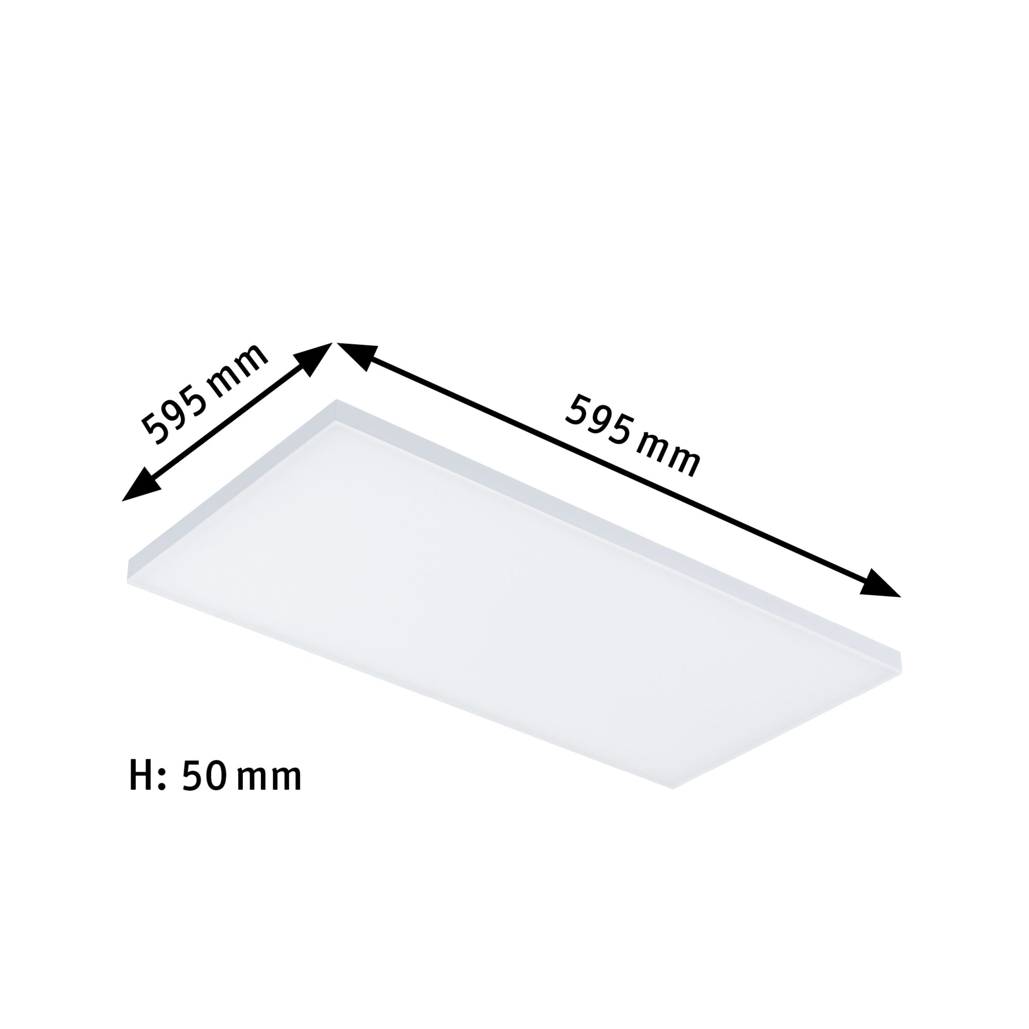 Rechteckiges weißes LED-Panel mit 595x595 mm und 50 mm Höhe für moderne Raumbeleuchtung