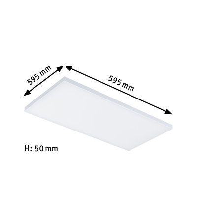 Rectangular white LED panel 595x595 mm with 50 mm height for modern room lighting