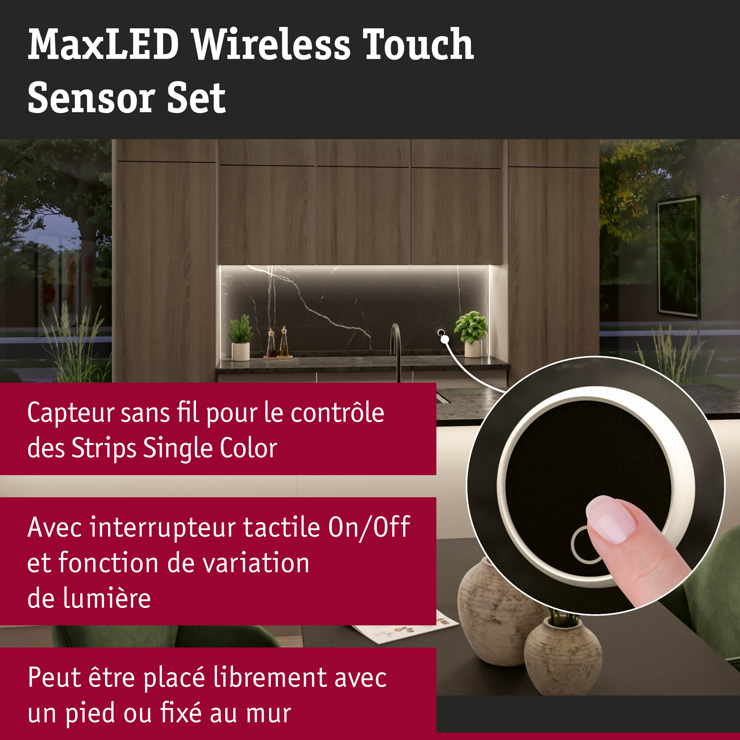 Set capteur tactile sans fil MaxLED avec interrupteur tactile pour contrôle des bandes LED