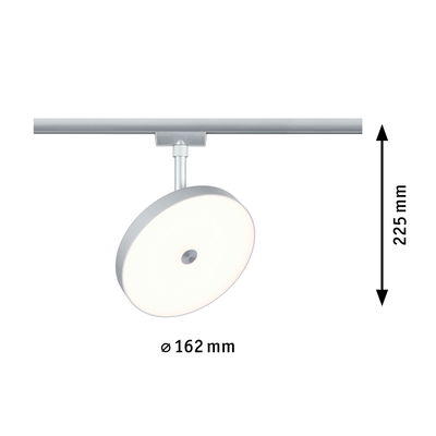 Spot LED rond argenté de 162 mm de diamètre et 225 mm de hauteur pour système sur rail