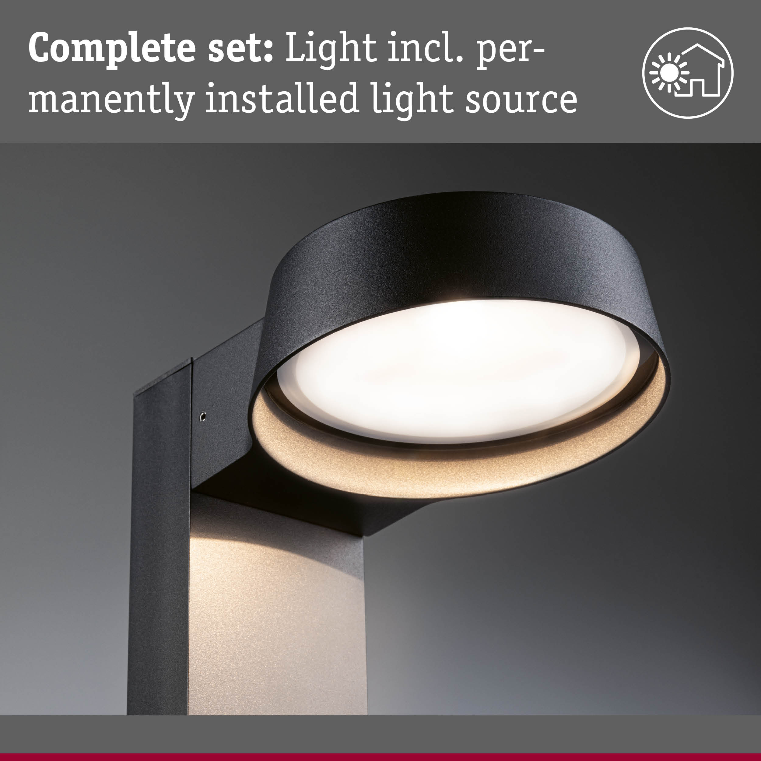 Black outdoor wall light with integrated light source and matte finish for modern exterior lighting