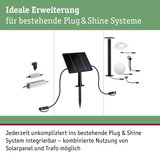 Schwarzes Solarpanel mit Erdspieß und Zubehör als Erweiterung für Plug & Shine Beleuchtungssysteme
