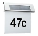 Huisnummerbord met zonne-energie verlichting van roestvrij staal en wit kunststof met zwart nummer 47c