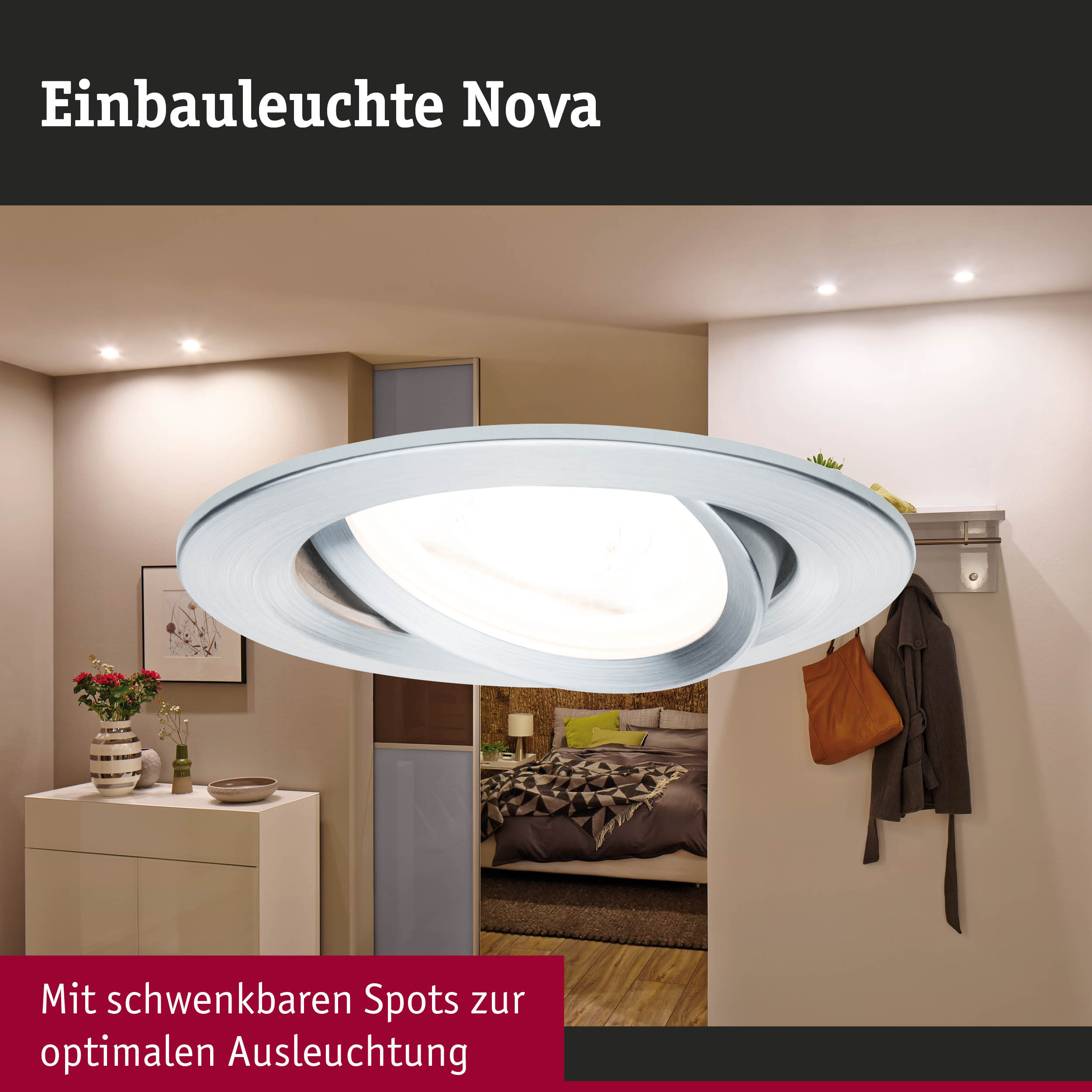 Einbauleuchte Nova aus weißem Metall mit schwenkbaren Spots für optimale Raumbeleuchtung