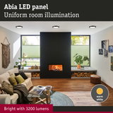 Abia black LED panel with warm white light for uniform room illumination and 3200 lumens brightness