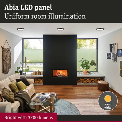 Abia black LED panel with warm white light for uniform room illumination and 3200 lumens brightness
